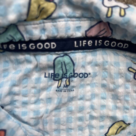 Life is Good Pajama Set Womens Medium Tee and Shorts Blue Seersucker Popsicles - Picture 3 of 12